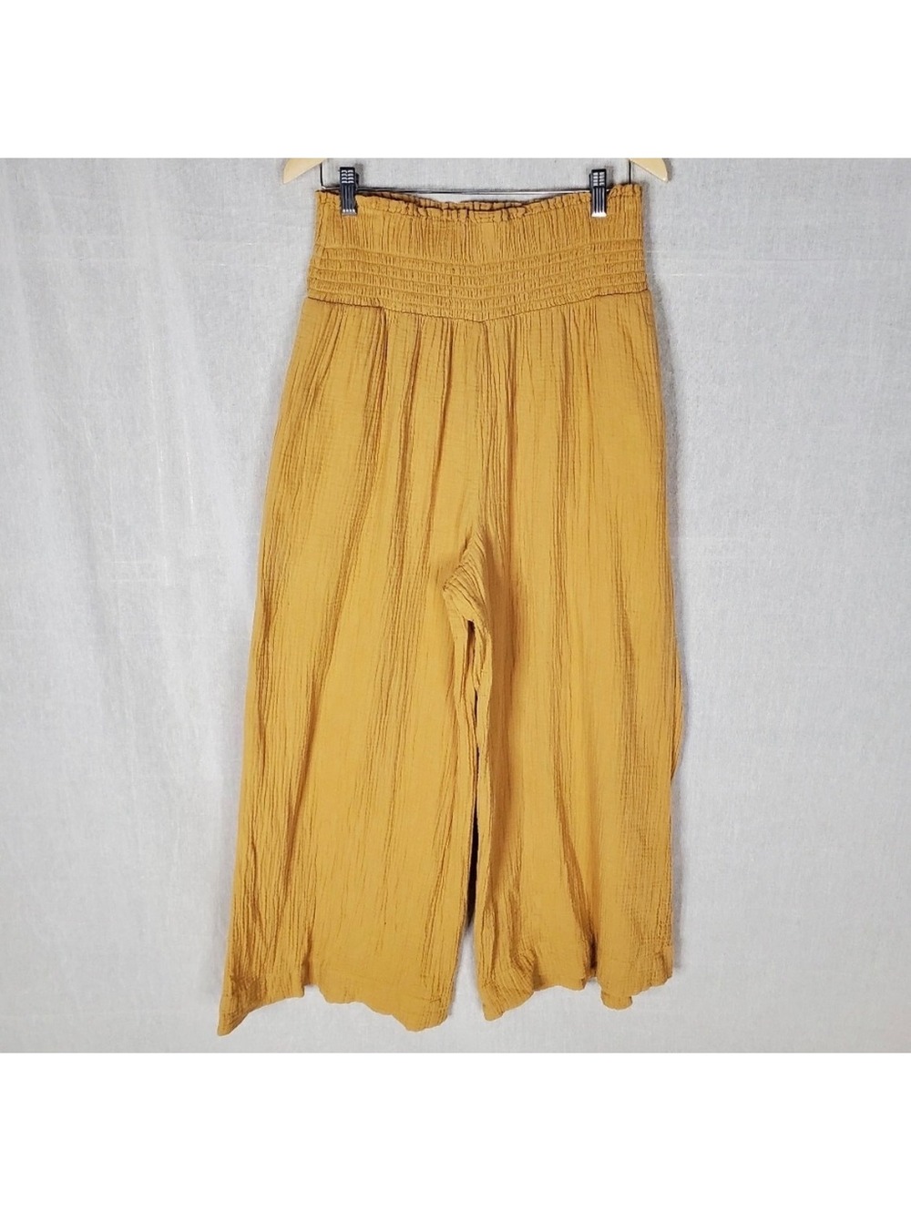 Anthropologie Mustard Yellow Wide Leg Pants with Smocked Waist, Size XS